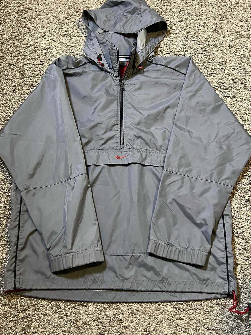 Nike Gray Hooded Half-Zip Windbreaker with Red Logo Y2K